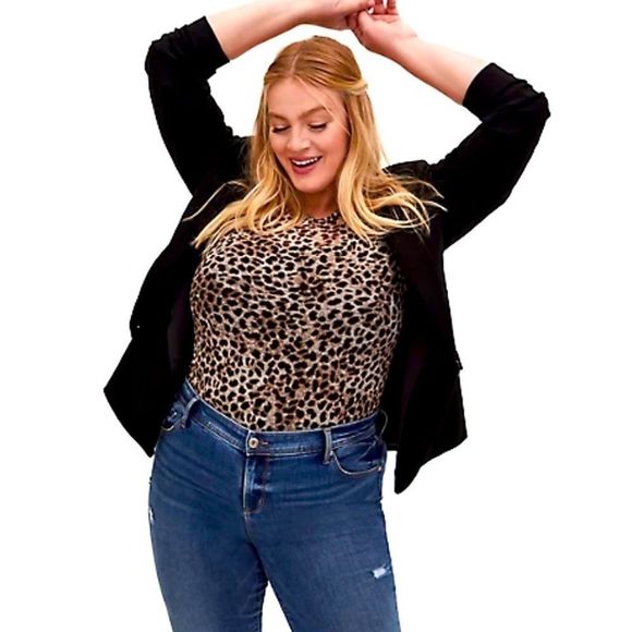 TORRID LEOPARD SHEER MESH CREW TEE - Picture 1 of 3